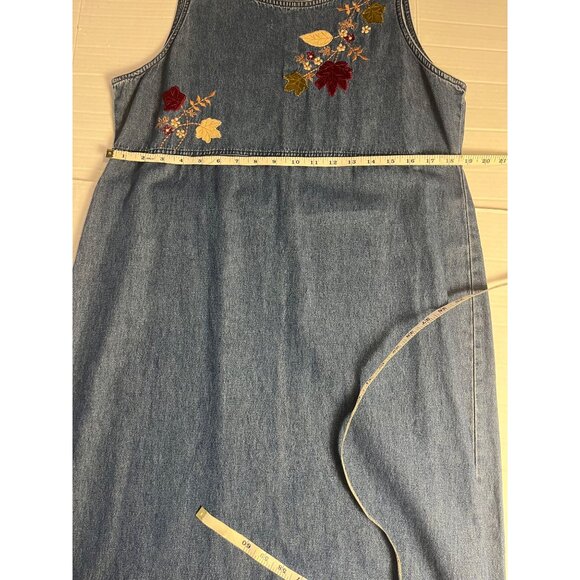 Vintage Denim Floral Embroidered Sleeveless maxi/midi  Dress Erika & Co PM - Picture 9 of 11